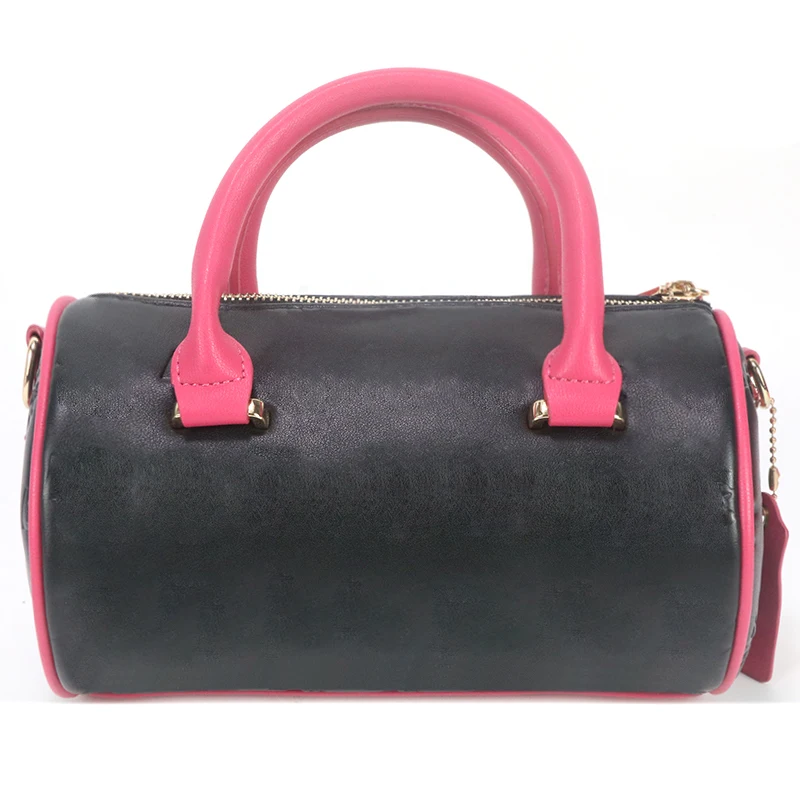 

Gorfia Luxury Women's Black and Pink PU Leather Boston Bag Contrast Double Handle Shopping Travel Fashion Shoulder Crossbody Bag