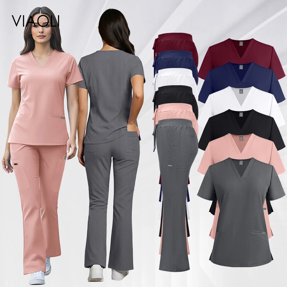 女性手術服医療歯科医作業服看護ソフト作業服ドクターナース手術トップ-パンツ美容スパスーツ新