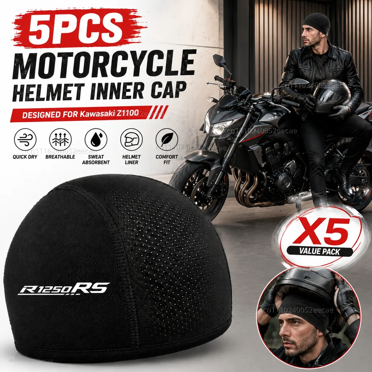 

5pcs Motorcycle Helmet Inner Cap Hat Quick Dry Breathable Hat Racing Cap Skull Cap Cooling Thin Beanie For BMW R1250RS 2019-2026