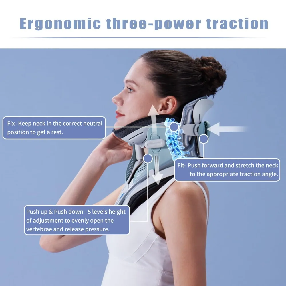 Electric Air Pump Cervical Traction Device for Neck Pain Relief 3 Power Levels 8 Airbags Support Neck Relaxation