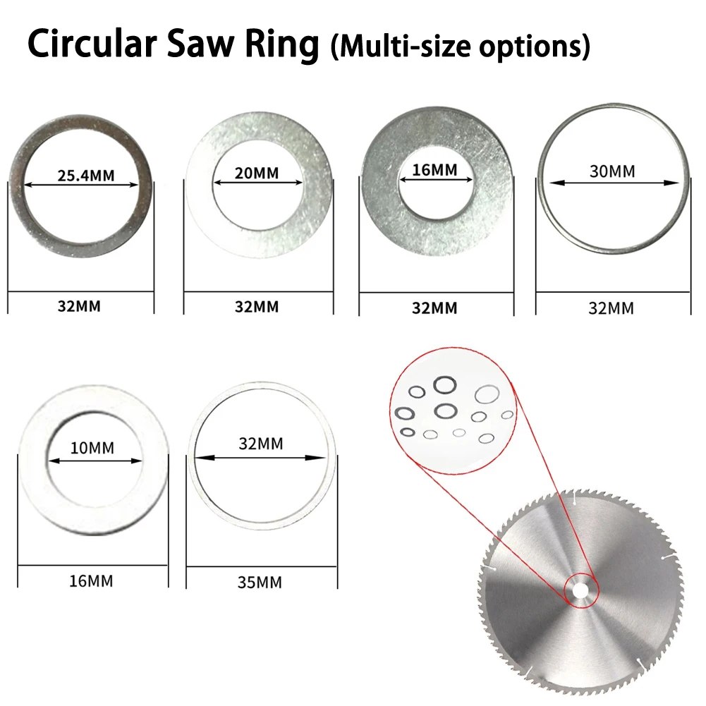 Anillo de reducción de hoja de sierra Circular de varios tamaños, buje de conversión práctico de 16, 10, 32, 16, 32, 20, 32, 25, 4, 32 y 30mm