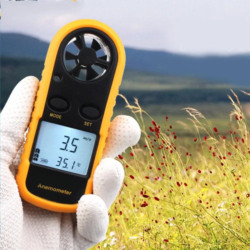 Mini LCD Digital Anemometer Temperature Tester with LCD Backlight Display Accurate Measurement Temperature Tester