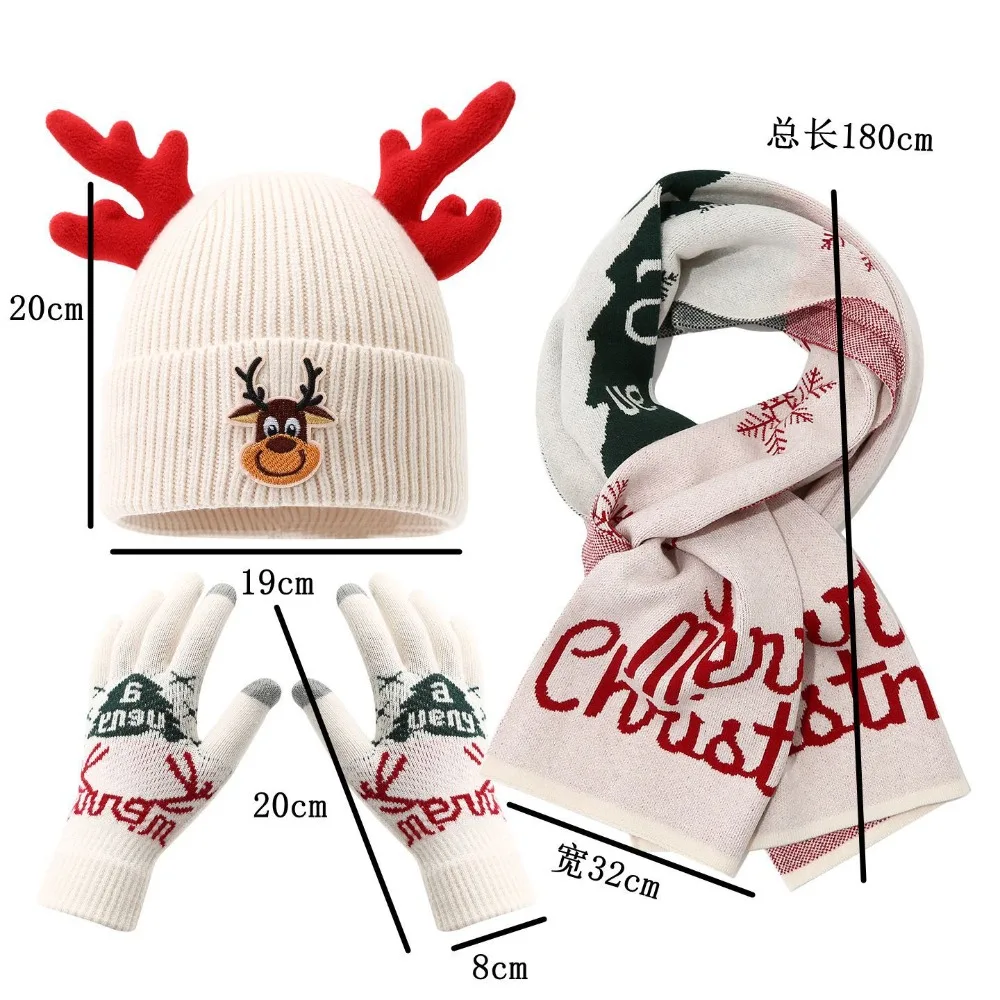 الوالدين والطفل 2025 الشتاء عيد الميلاد قرون محبوك قبعة 3 قطعة مجموعة الكبار والأطفال الجاكار الأيائل محبوك قبعة وشاح قفازات
