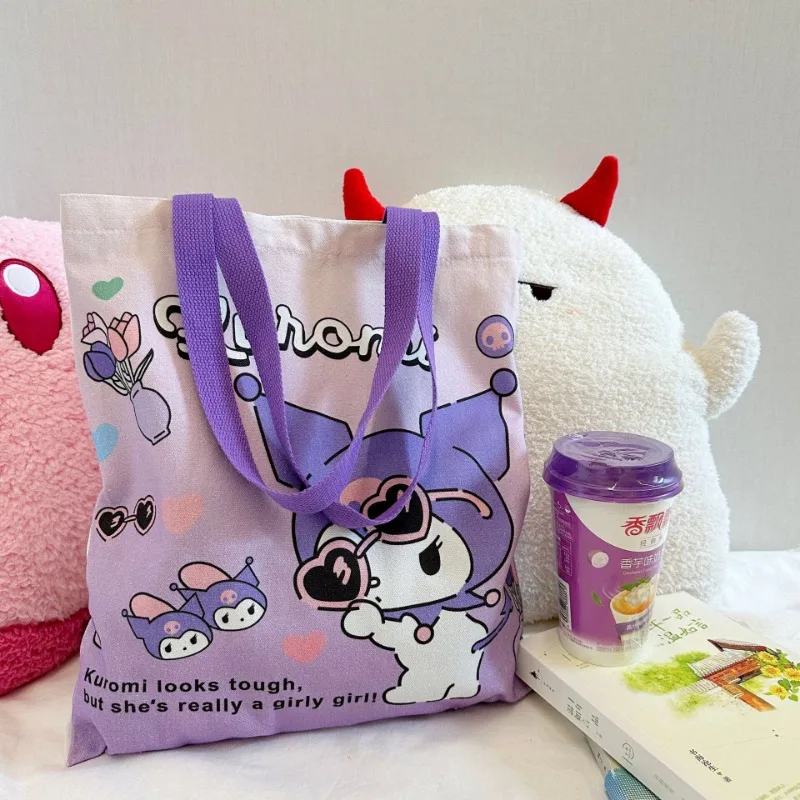 Nowa torba płócienna Kawaii Kuromi Hello kitty Cinnamoroll damskie torby na ramię na co dzień torba na zakupy o dużej pojemności