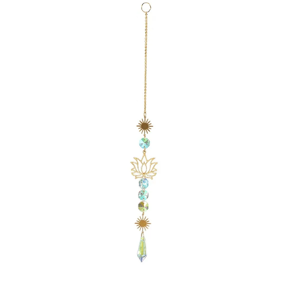 Crystal Lotus Hanging Wind Chimes Stained Glass Suncatcher Aesthetic Landscape Window Drop Bell Balcony Yard Sun Catcher