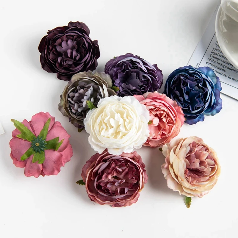 20/100pcs Artificial Flowers Wedding Bouquet Scrapbooking Christmas Decorative Wreaths Home Room Decor DIY Party Fake Silk Peony