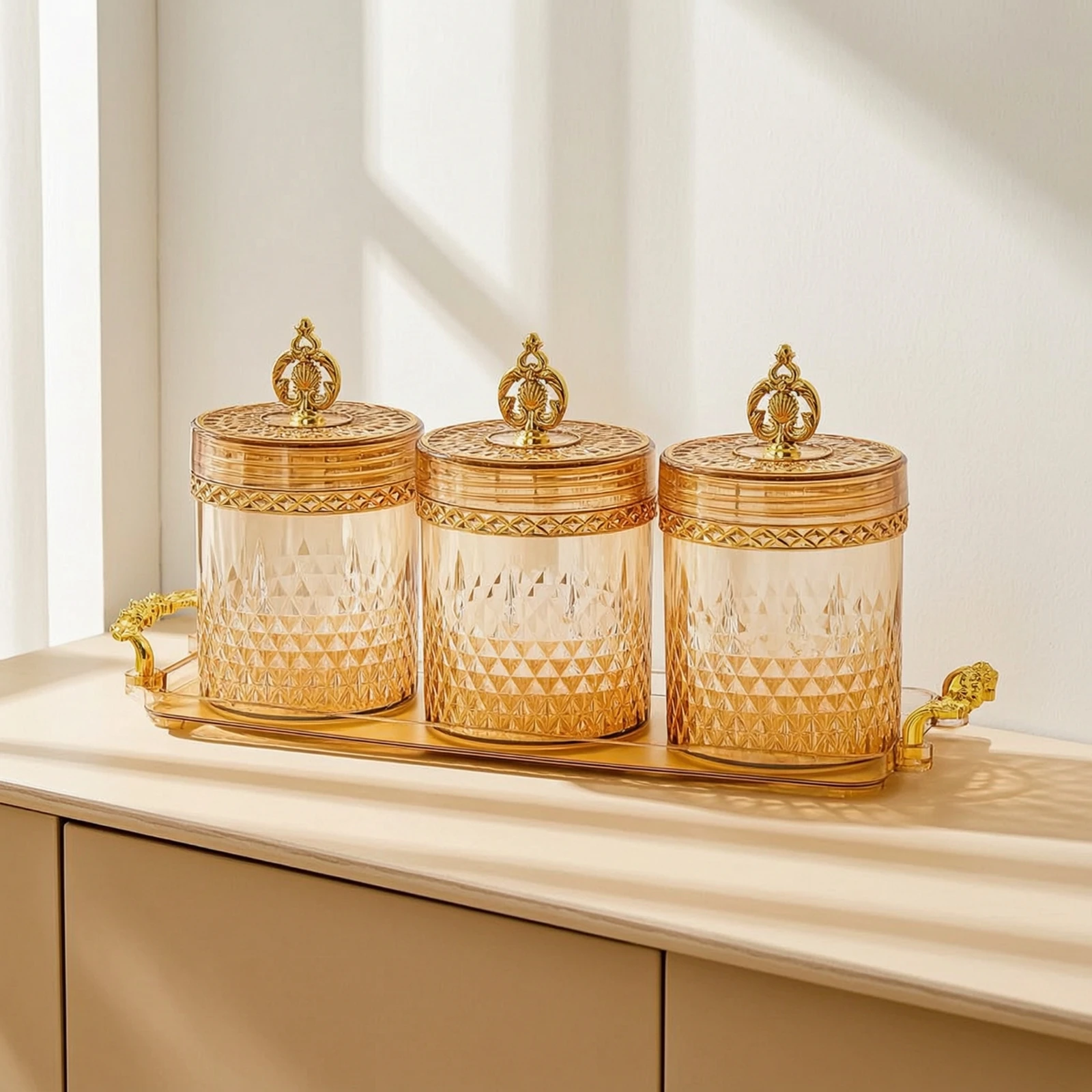 3 Pieces Canister Set with Tra - Food Storage Set Glass recension och pris