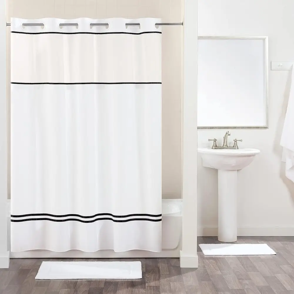 

Комплект шторок для душа 3-в-1 с вкладышем из ПЭВА и окном, 71x74 дюйма, белый/черный