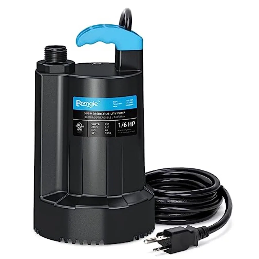 

Погружной водяной насос 1/6 л.с., 1850 галлонов в час, термопластиковый, для подвалов, портативный, электрический, для откачки воды из бассейнов и дренажа