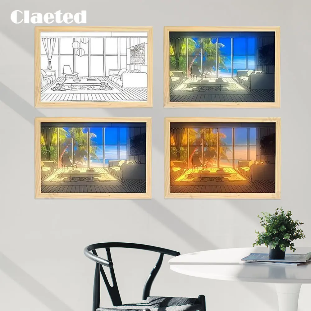 

Creative wooden Photo frame night light acrylic LED lamp with advanced light shadow effects for home decoration and holiday gift