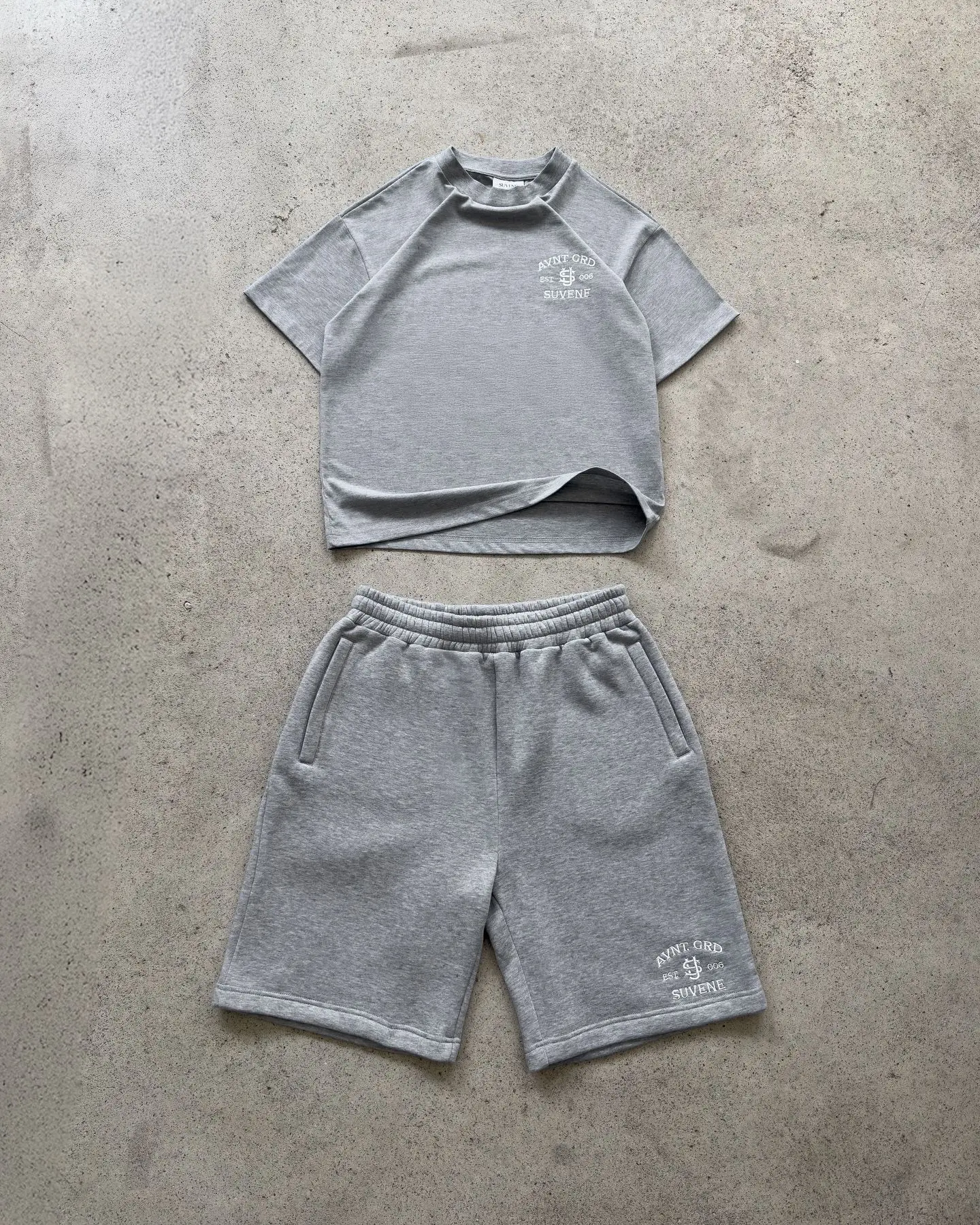 Men Set Y2k Round Neck Short Sleeve Embroidered Jacquard T-shirt Stretch Straight Shorts Suit Trendy Casual Two-piece Set