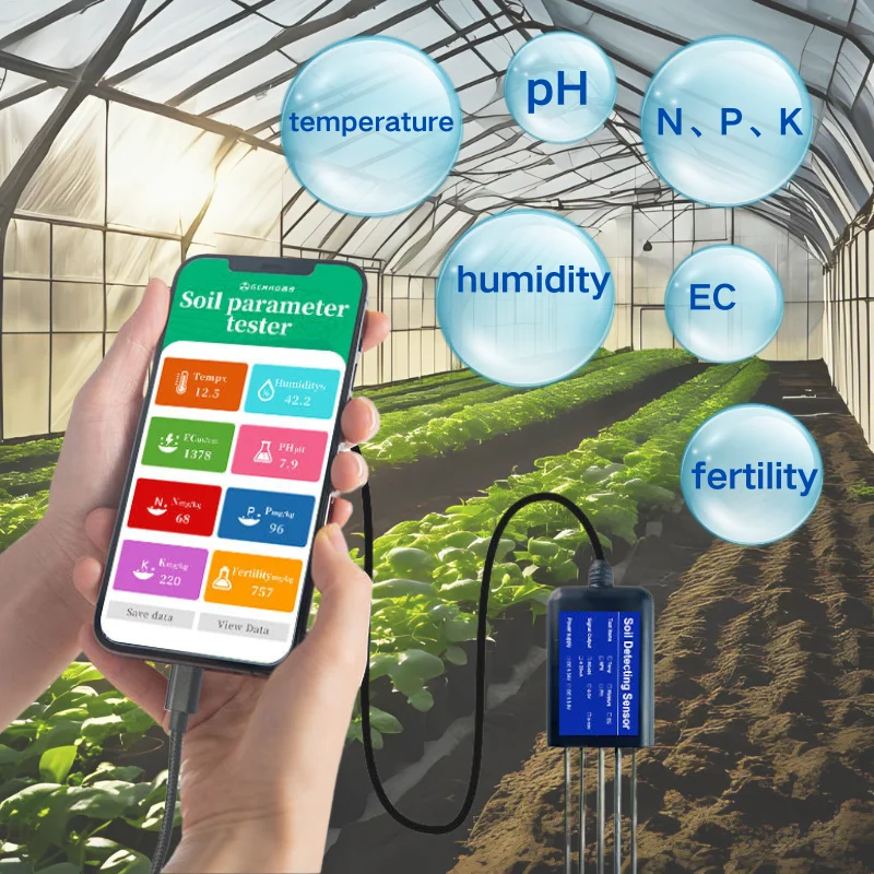 

Gemho Professional 8 in 1 Soil Tester Moisture Temperature EC PH NPK Soil Sensor Portable USB Type-C for Agriculture
