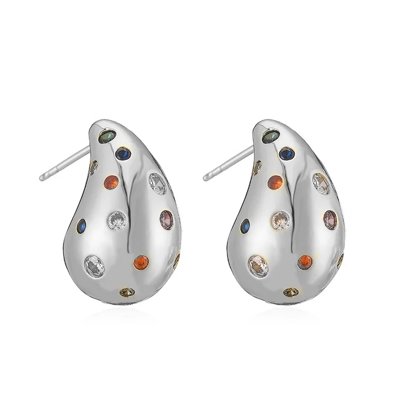 HECHENG, Teardrop Earrings Dupes Muiti Zircon Pearl Chunky Hoop Earrings for Women Lightweight Vintage Jewelry Gift