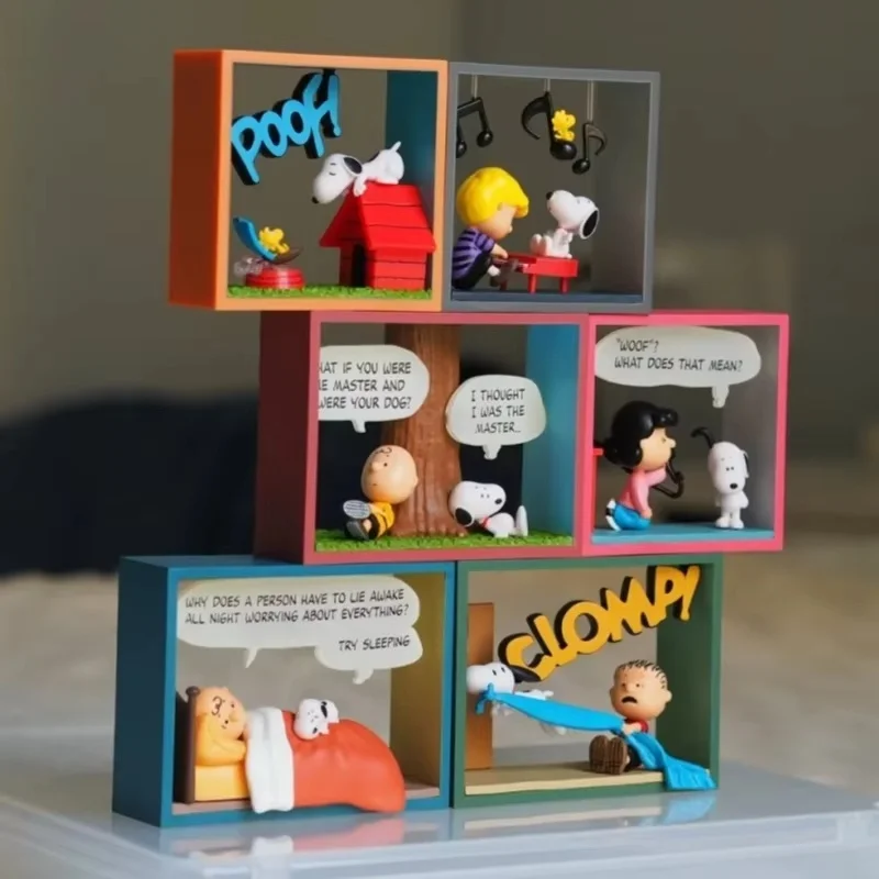 

Re-Ment Snoopy Comic Cube Collection Happy Hour Ornament 1-6 Box Miniature Dolls Blind Box Anime Action Figure Pvc Toys Kid Gift