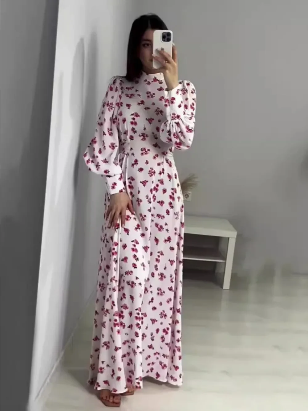 Ramadan Morocco Dress for Women Dubai Abayas Kaftan Eid Vestidos Flower Print Jalabiya Arabic Long Robe Muslim Party Dresses