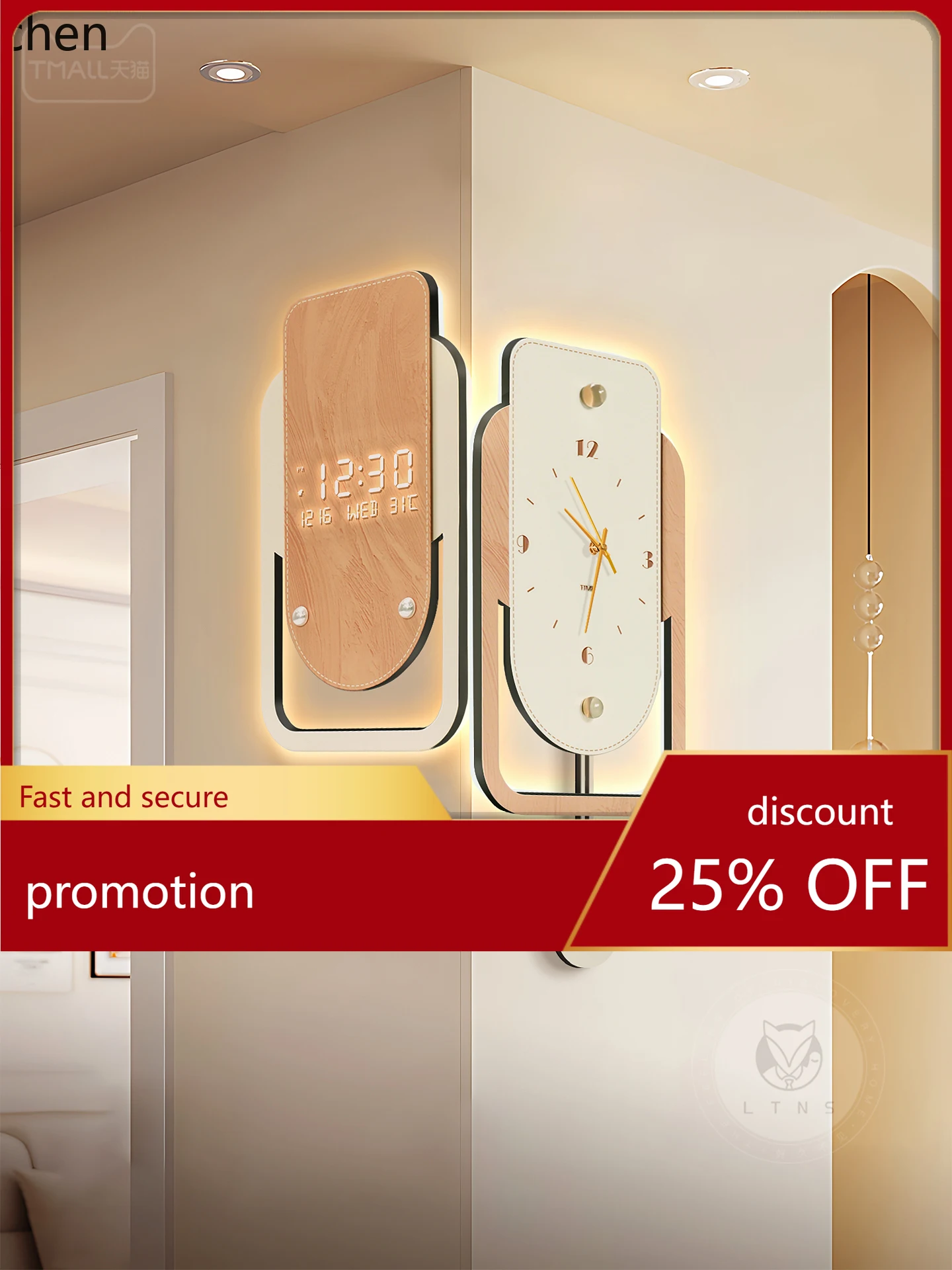 ZML corner wall clock with a high-end feel, digitalr electronic clock, double-sided clock for wall mounting in the living room