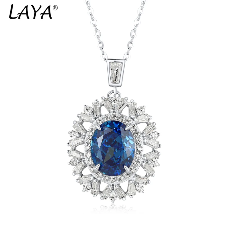 

LAYA Sparkling Ice Flower Cut Blue Pointed Crystal Necklace, Suitable for Women 925 Pure Silver Women's High End Jewelry Gift