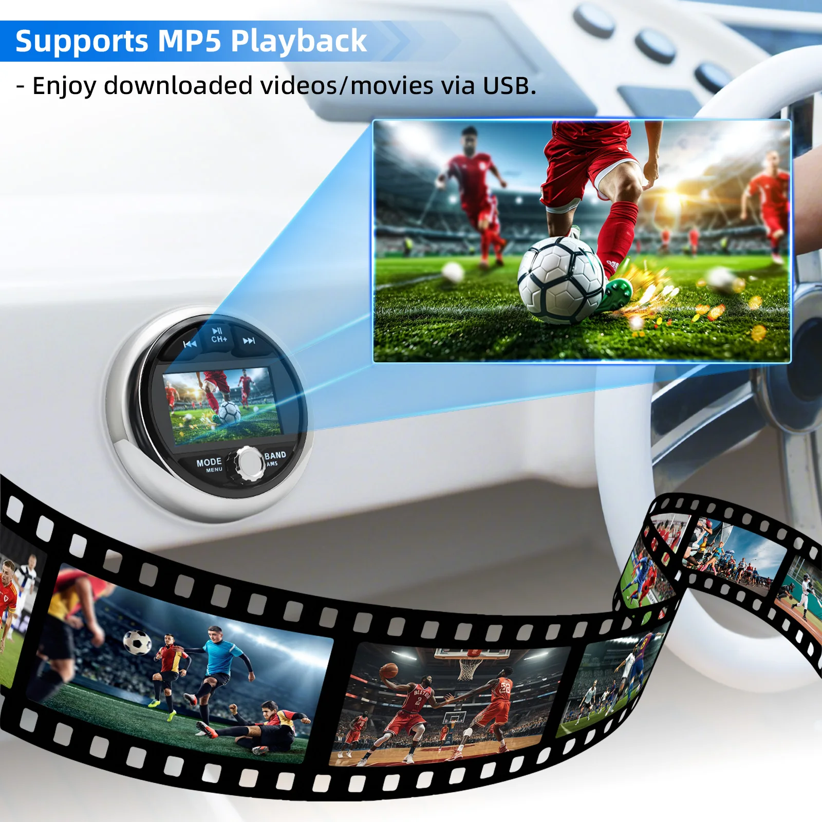 قارب راديو FM AM استقبال مشغل الصوت AUX USB ميناء IPX5 مقاوم للماء MP5 البحرية ستيريو مشغل الوسائط لليخوت RV ATV UTV سبا RZR #3