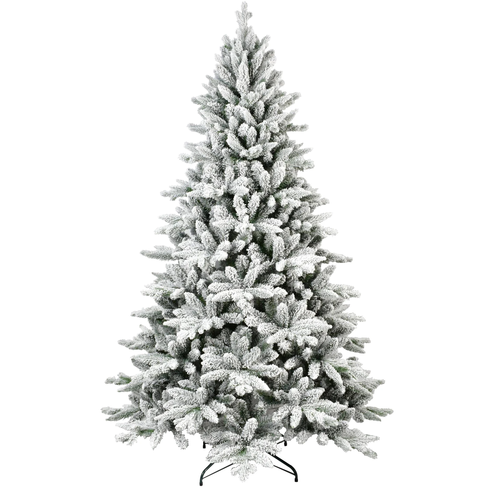 5/6/7FT Pre-lit Artificial Christmas Tree 1514 Branch Tips Automatic Open PE/PVC Mixed Flocking Xmas Tree with Metal Stand Base