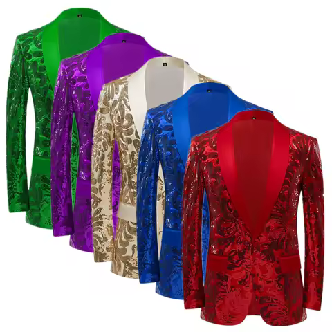 2026 New Men Sequined Suit One Button Jacket Fashion Singer Bar KTV Stage Performance Luxurious Dress Blazers