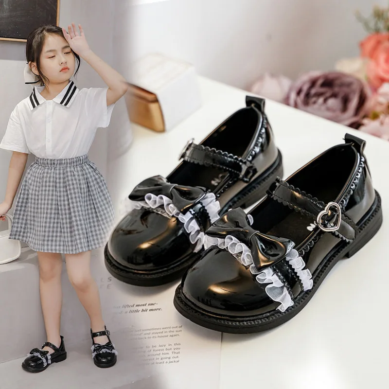 

Fashion Bow Ruffle Girl Dress Dance Spring Shoes For Children Flats Shoes Kids Princess School Patent Leather Shoes 3 5 12 Years