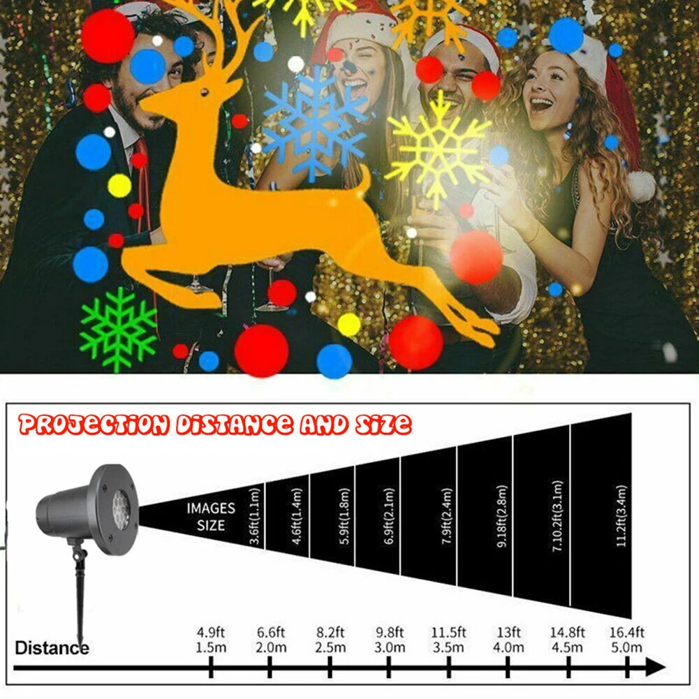 LED 무대 조명 16 패턴 크리스마스 회전 프로젝션 램프, 홈 안뜰 장식, EU/US 플러그 눈송이 야간 조명 선물