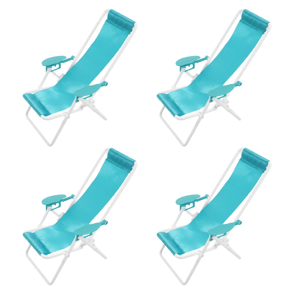 4 個ポータブルビーチチェアミニチュア小道具椅子折りたたみライトプラスチック折りたたみドールハウス装飾家具海辺