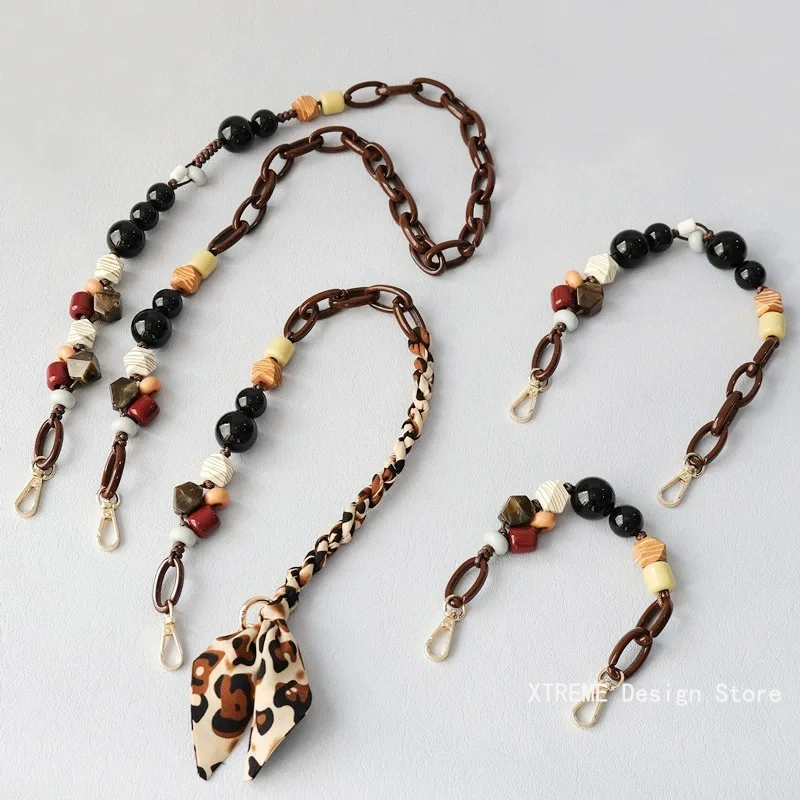 

31-118cm Bag Accessory Detachable Brown Beaded Chains Cute Acrylic Luxury Strap Women Eleagnt Bag Shoulder Handle Chain