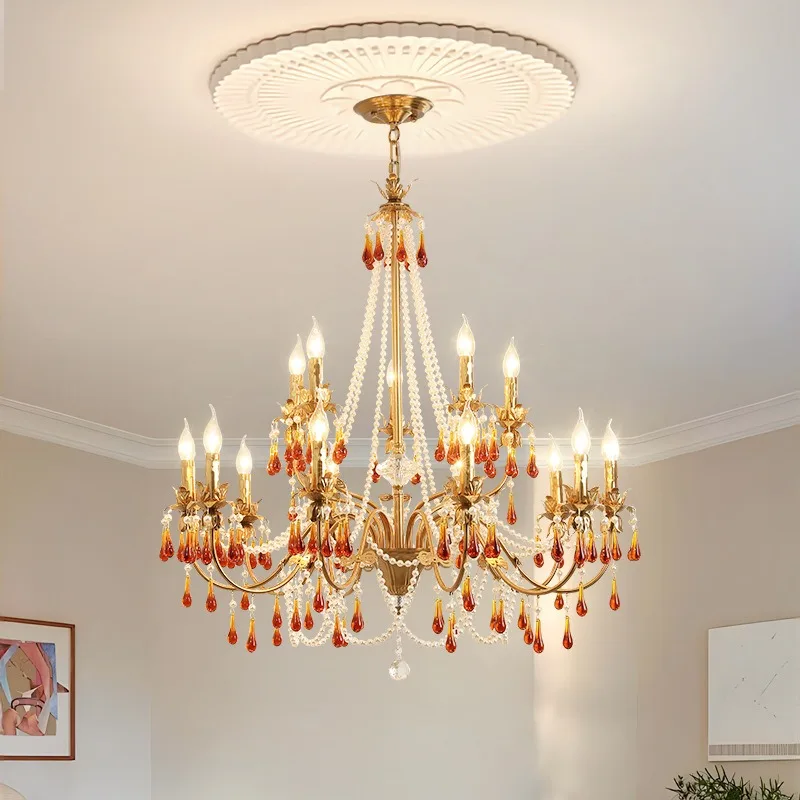 French retro style all-copper water drop crystal chandelier 2