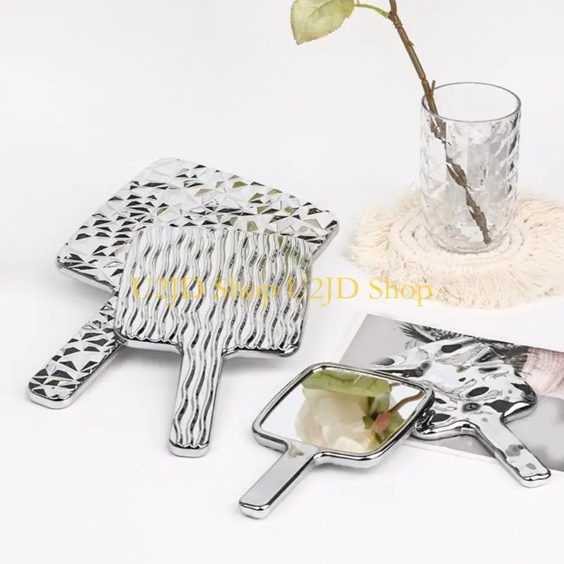 핸드 헬드 메이크업 거울 거울이있는 u2jd 물 잔물결 핸드 미러 휴대용 미용 미러 컴팩트 거울