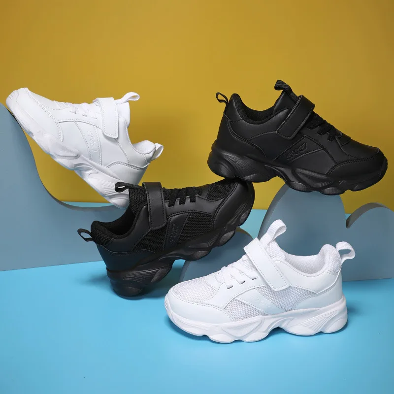 

Kids'Casual Shoes Solid Color PU Leather Fashion Spring Sports Shoes For Children Anti-slip Black White Shoes Size 28-39