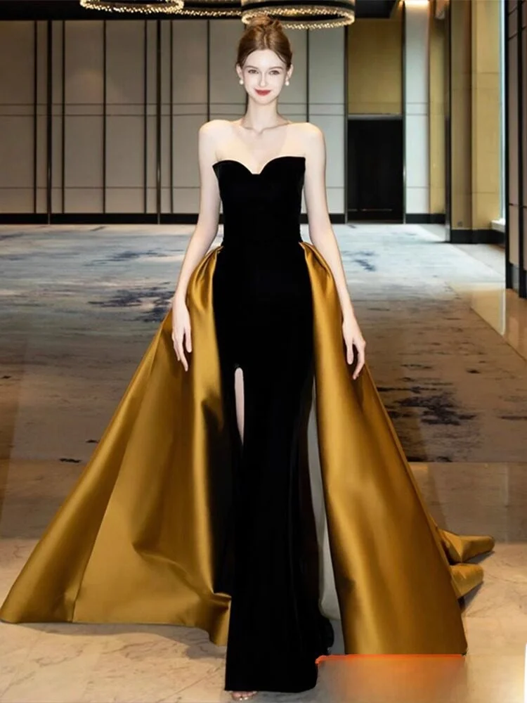 

Элегантное черное вечернее платье без бретелек для ведущей на свадебном приеме, модное длинное платье класса люкс с молнией для вечеринки