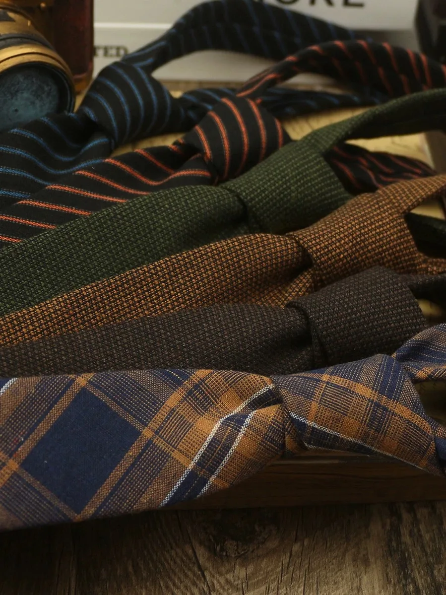 الكورية ضيق 6 سنتيمتر الأسود مخطط منقوشة رباطات للرقبة للرجال الخريف الشتاء سميكة التعادل القطن الكتان الصلبة الأخضر ربطات العنق عادية Cravat