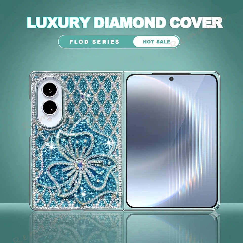 Diamond Six Flower Phone Case For Samsung Galaxy Z Flip 8 7 6 5 4 Fold 8 7 6 5 4 Luxury Shockproof Protector Cover For Z Fold8