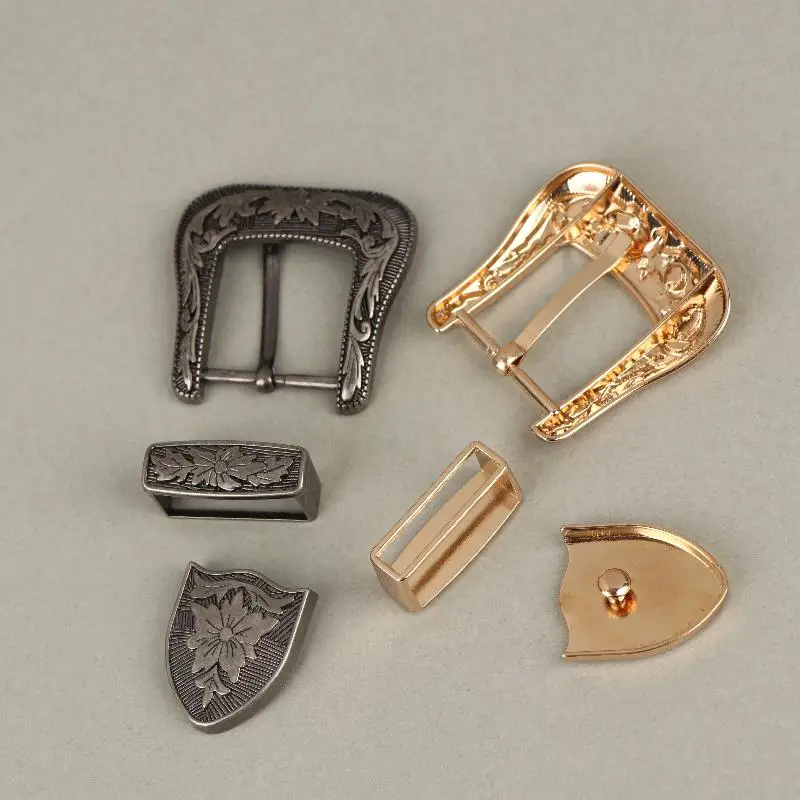 【B】Vintage European & American Style Metal Belt Buckle Floral Engraved Pin Buckle Classic Retro Waistband Clasp​