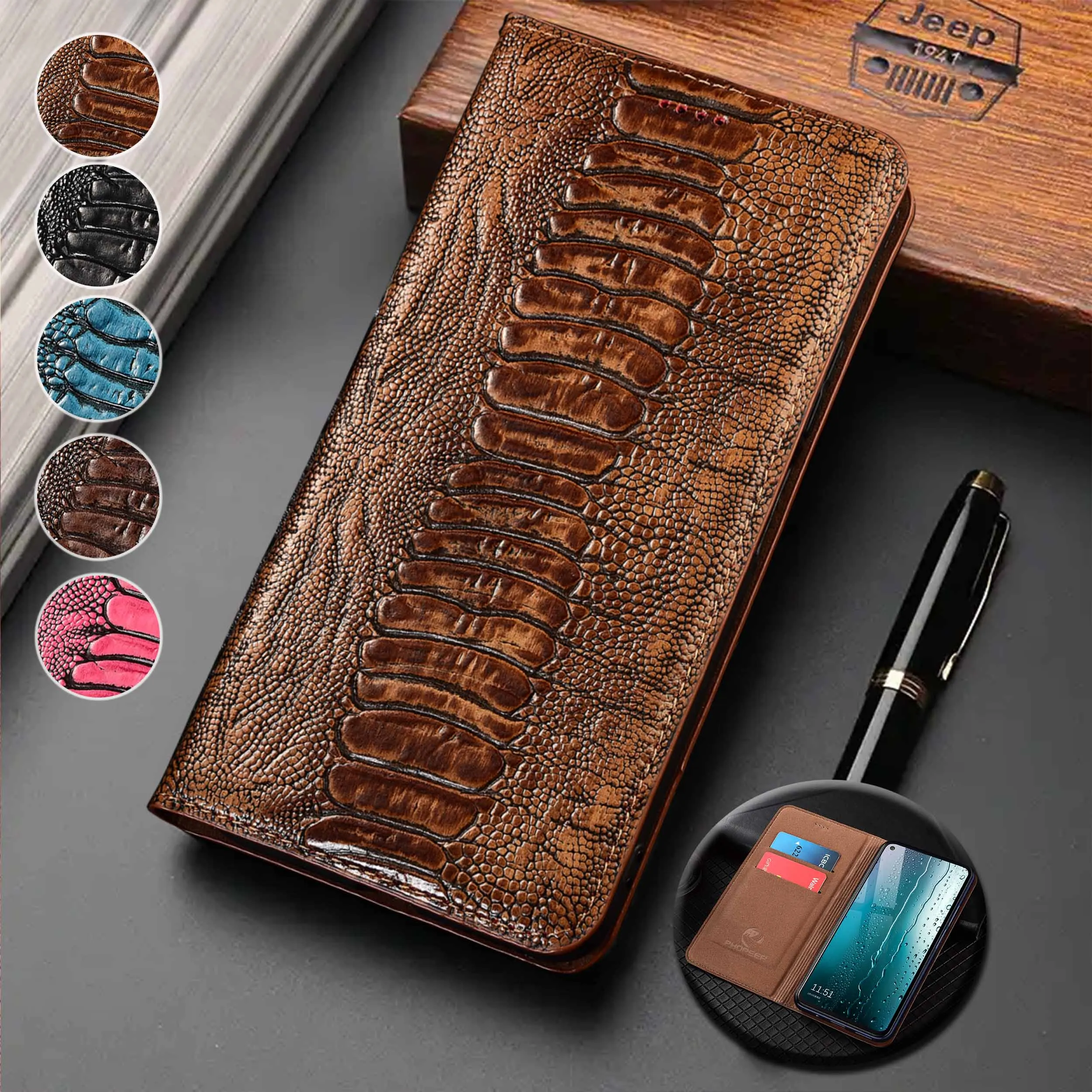 

For Vivo iQOO 3 5 7 8 9 10 11 11S 12 13 Pro Ostrich Feet Pattern Of Genuine Leather Wallet Flip Phone Cover Case Cowhide No-Slip