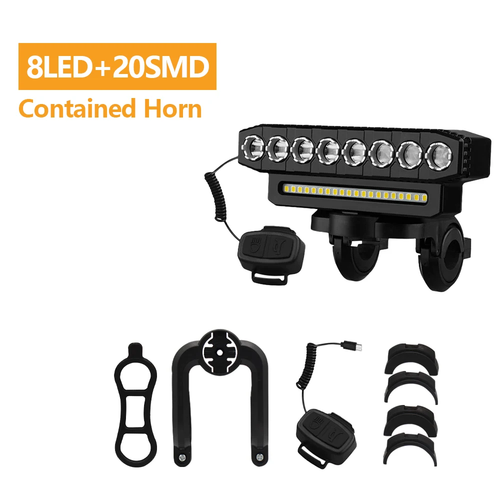 Fietskoplamp met hoorn Oplaadbare LED-fietskoplamp Eenvoudig te installeren 6 lichtmodi Fietsbelverlichting voor nachtelijk rijden