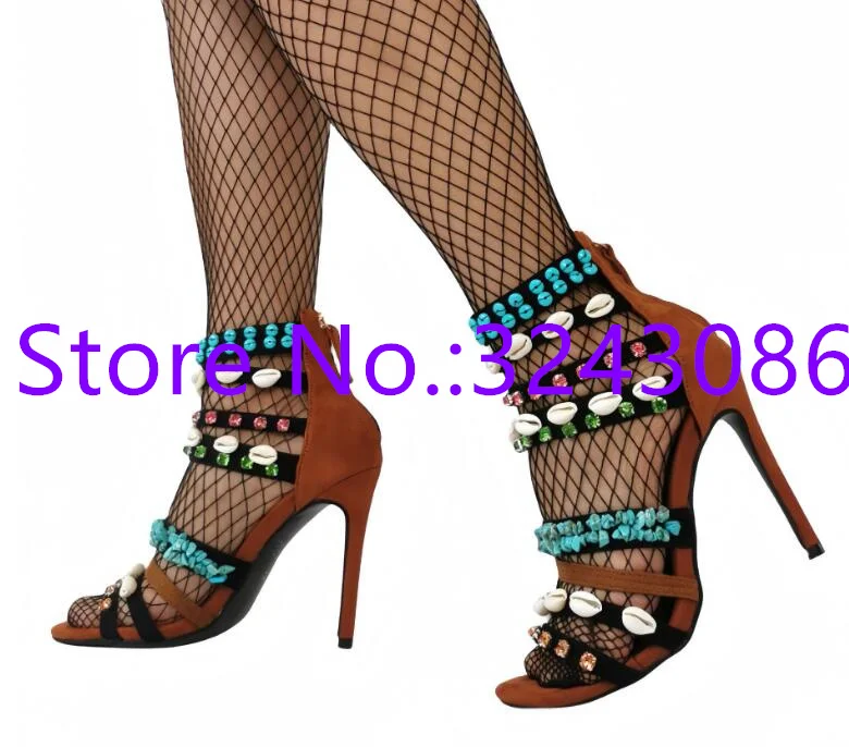 Shells Decor Thin High Sandals Woman Special Design Fashion Party Shoes Lady Sexy Crystal Sandals Large Size High Heels