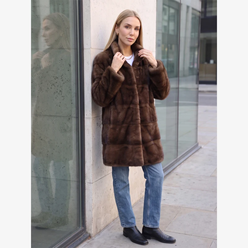 Women Short Luxury Plush Faux Mink Fur Coat Stand Collar Zip Front Thick Winter Jacket Soft  Elegant Loose Casual Outer Garment