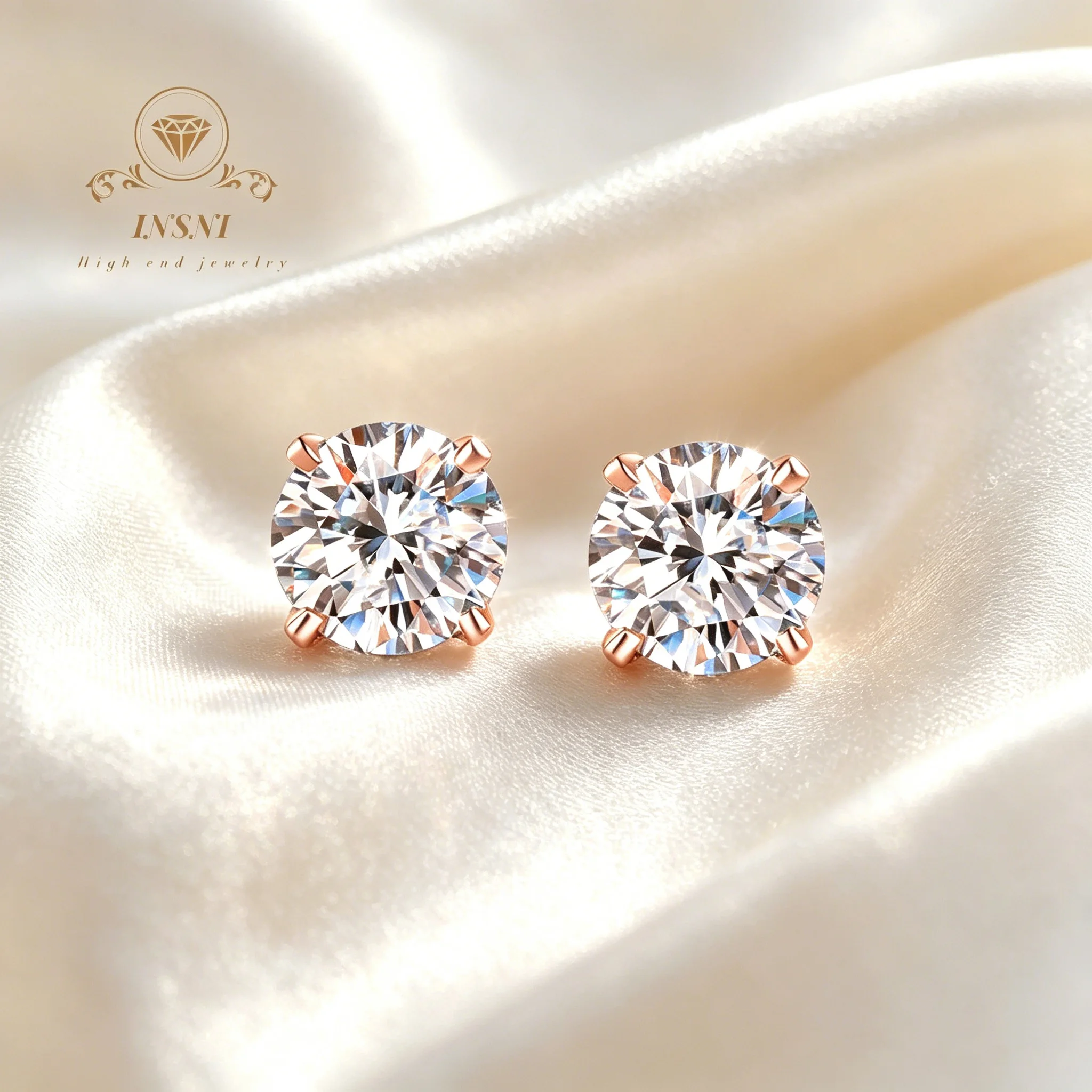 

0.2-2CT rose gold 4-Prong Moissanite Stud Earrings S925 Sterling Silver Hypoallergenic Minimalist Daily Jewelry for Woman Gift