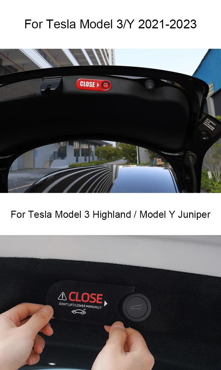 Für Tesla Modus 3/Y 2021-2025 Carbon Fiber Hinten Stamm Schalter Taste Aufforderung Aufkleber Modell Y Juniper trim Tuning Aufkleber Zubehör – Detail 1