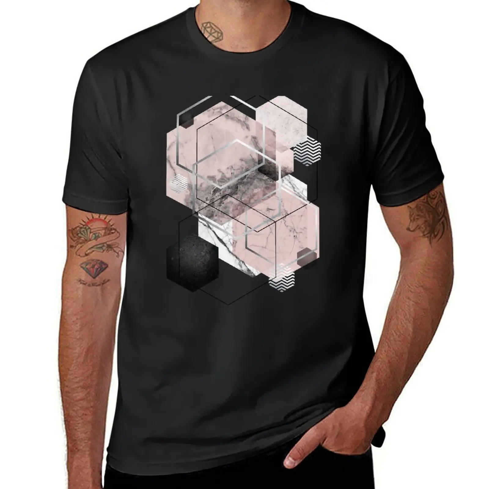 Geometric Hexagons in Blush Pink and Grey T-Shirt boys whites Blouse cute tops men clothes