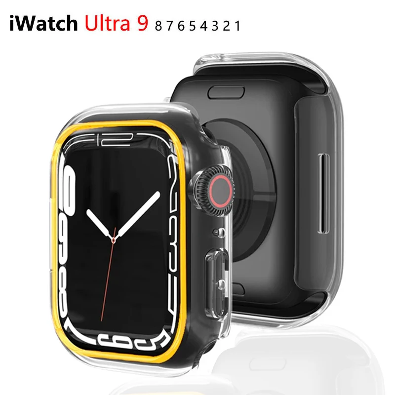 غطاء مضيء وشفاف لحزام الساعة ، 49 ، 44 ، و 40 ، و 45 ، و 41 ، و 38 ، حافظة واقية لساعة iWatch Ultra 9 ، و 8 ، و 7 ، و 6 ، SE, 5