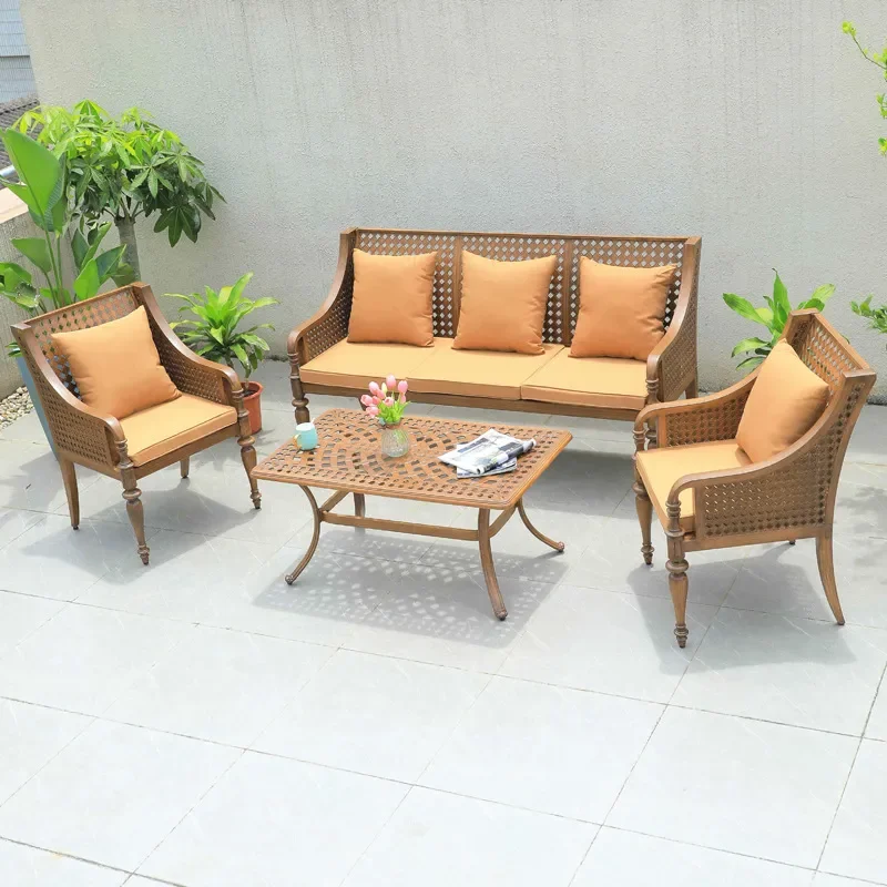 for New Chinese Outdoor Courtyard Cast Aluminum Sofa for Outdoor Balcony Garden Card Seat Leisure Fabric Sofa Combination