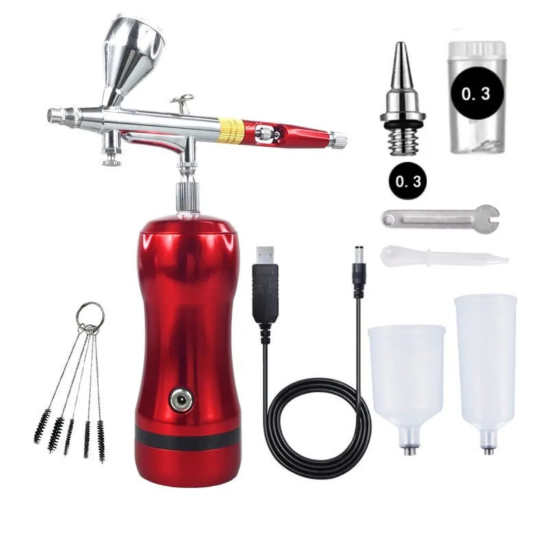 USB Rechargeable Airbrush Gun Kit 0.3mm Portable Air Compressor for Model, Cake, Tattoo, Makeup & DIY Painting