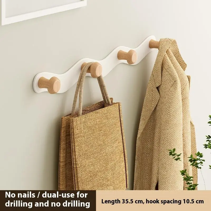 Wood Hook Bathroom Toilet Towel Hook Coat Hook Punch-Free Door Hanging