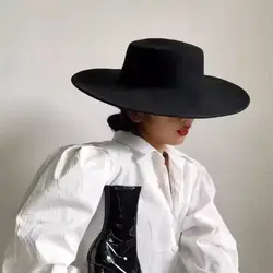 New Elegant Women Flatcap Hepburn Style Retro Wide Brim Felt Hat French Dame Hat Flat-top Cap Women