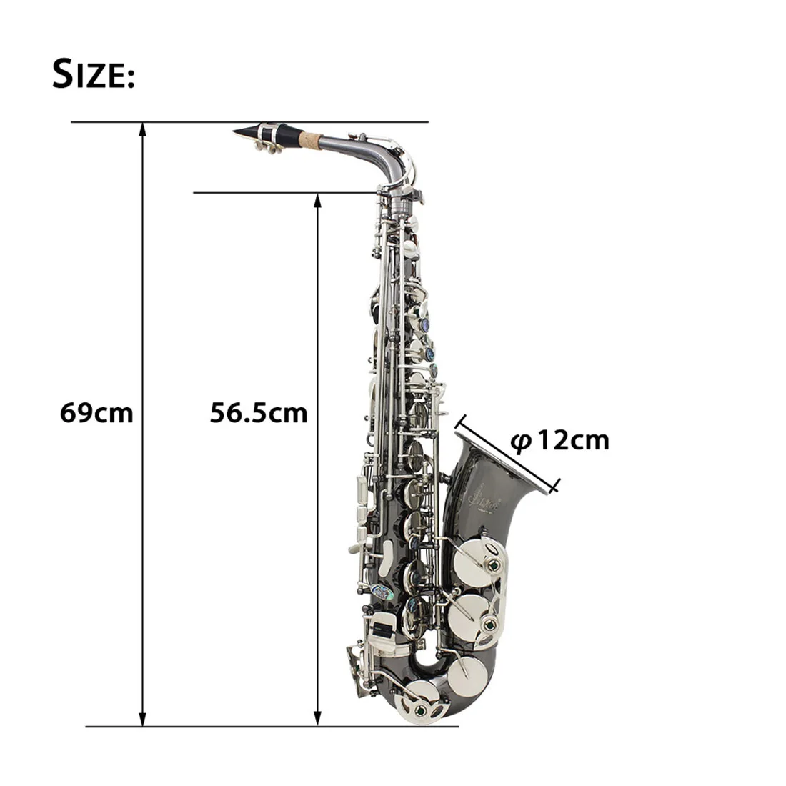 

Alto saxophone Eb brass body carved abalone shell keys black nickel plated saxophone winds