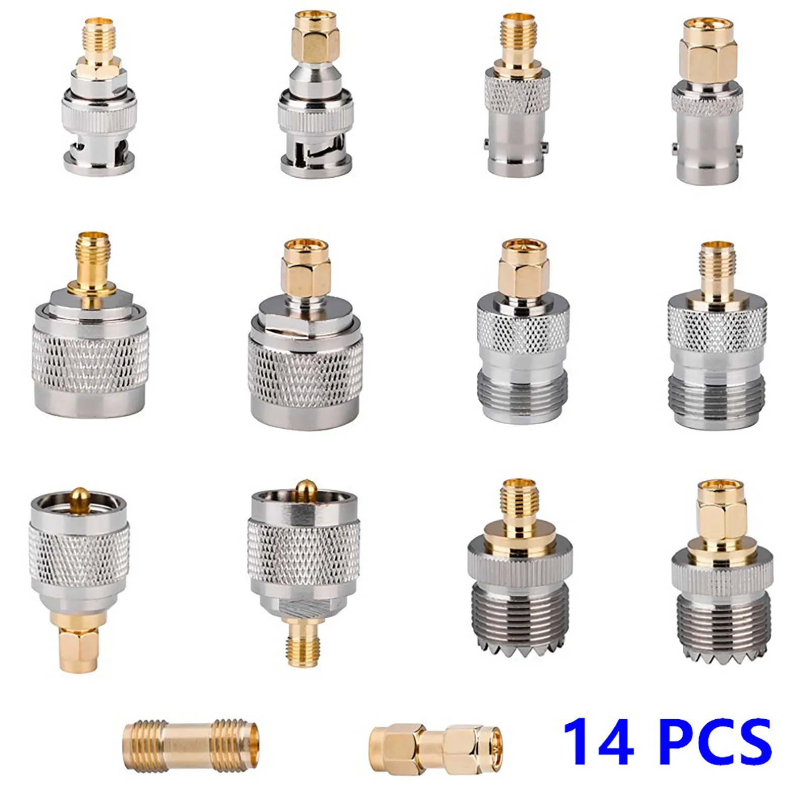 14pcs RF Connector Adapter SMA To SMA BNCUHF NType RF Coaxial Cable Coupling Nut SMA To SMA BNC NF RF Type Connector Kit