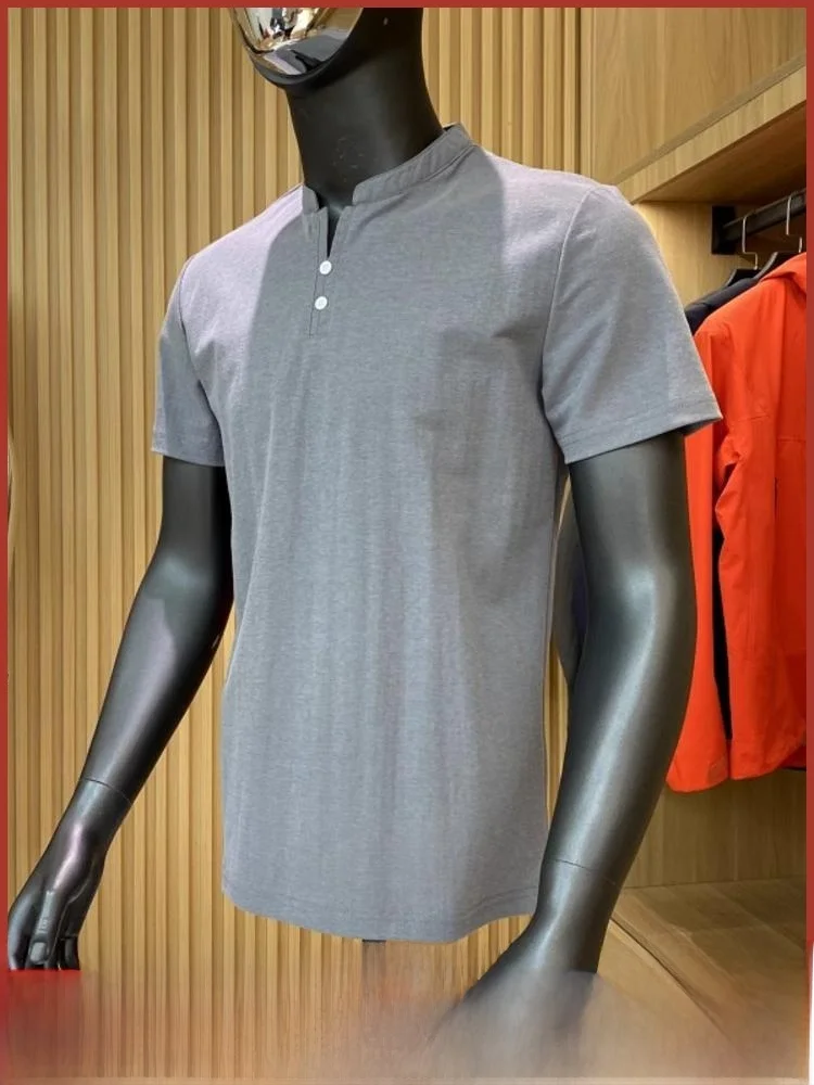 

Легкая мужская футболка из смеси хлопка и льна Qui Dry, дышащая, приятная для кожи, с воротником Генри на двух пуговицах, ор Све, летний топ